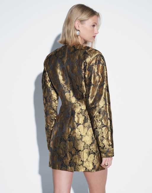 ASOS DESIGN vestito corto strutturato con bottoni e girocollo a fiori dorati, 4 di 4