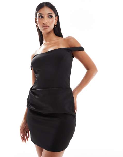 ASOS DESIGN - Vestito corto strutturato con scollo alla Bardot e gonna sagomata nero - view 1