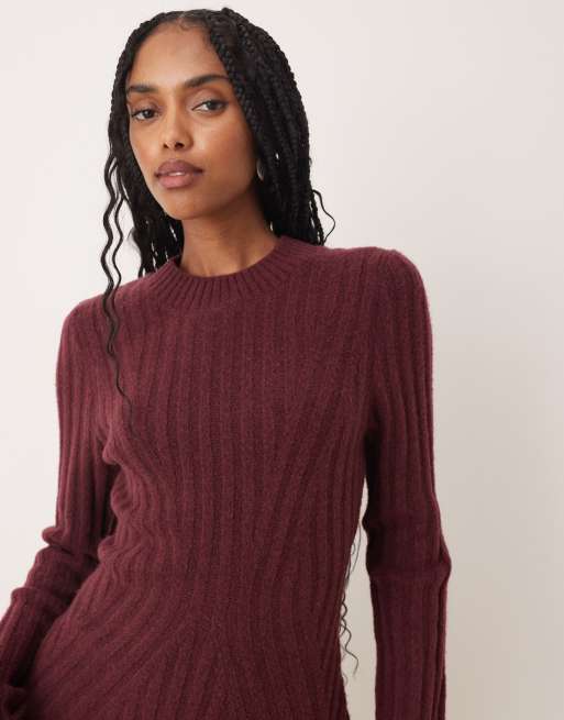 ASOS DESIGN - Vestito corto strutturato in maglia color prugna, 3 di 4