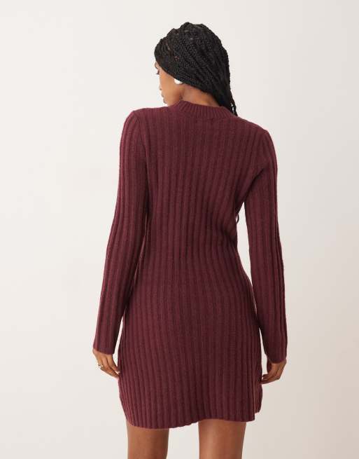 ASOS DESIGN - Vestito corto strutturato in maglia color prugna, 4 di 4