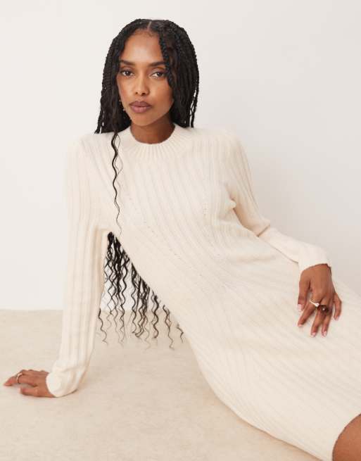 ASOS DESIGN - Vestito corto strutturato in maglia crema, 3 di 4