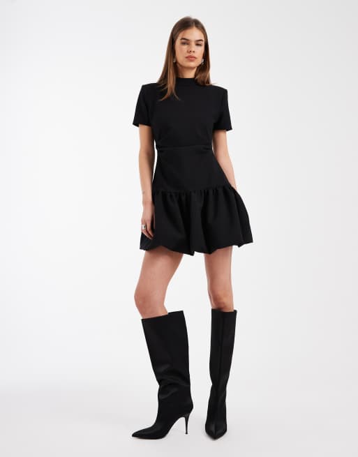 ASOS DESIGN - Vestito corto strutturato nero con fondo a palloncino, 2 di 4