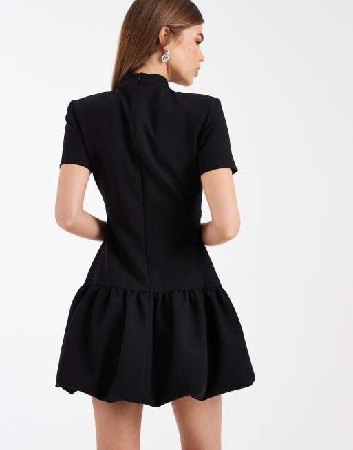 ASOS DESIGN - Vestito corto strutturato nero con fondo a palloncino, 3 di 4