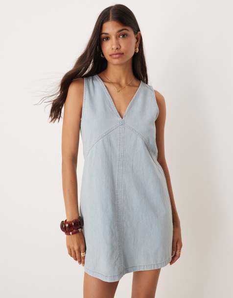 ASOS DESIGN - Vestito corto svasato blu medio in denim - view 1