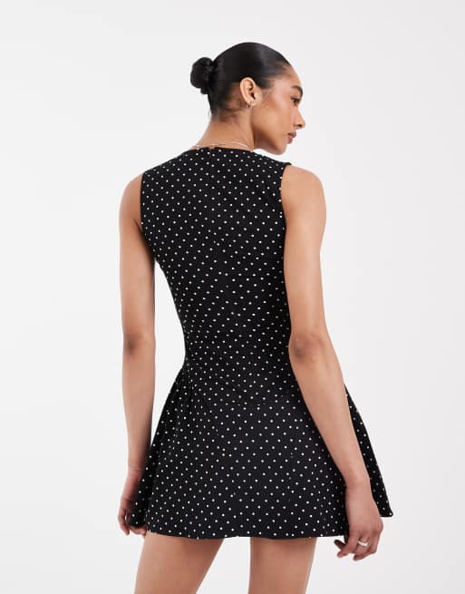 ASOS DESIGN - Vestito corto svolazzante a pois con scollo rotondo, 4 di 4