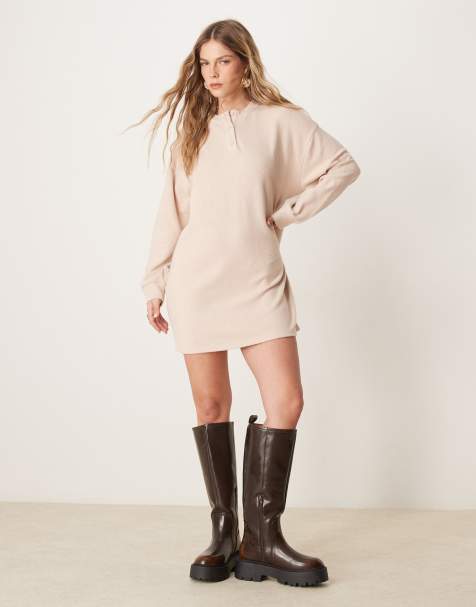 ASOS DESIGN - Vestito corto ultra soffice color panna con collo serafino - view 1