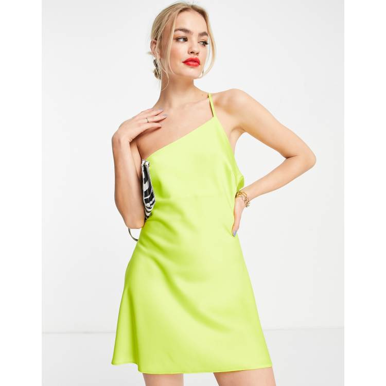 ASOS DESIGN Vestito corto verde lime con collo asimmetrico e