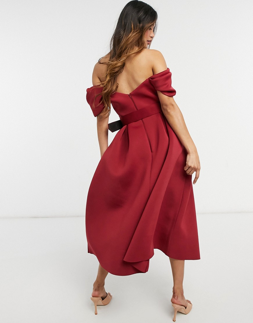 Vestito da ballo di fine anno midi rosso vino con cintura - ASOS DESIGN  donna Rosso - immagine1