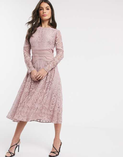 Asos Design Vestito Da Cerimonia A Maniche Lunghe In Pizzo Con Dettagli A Cerchio Asos