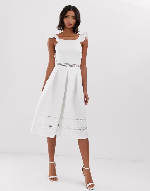 Asos Design Vestito Da Cerimonia Midi Con Inserti In Pizzo E Volant Sul Retro Asos