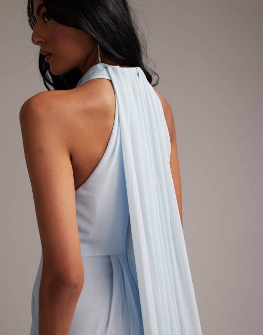 ASOS DESIGN - Vestito da damigella in stile greco azzurro allacciato al collo drappeggiato, 2 di 5