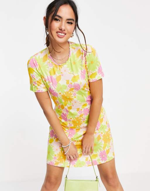 ASOS DESIGN - Vestito da giorno corto con stampa a fiori rétro 