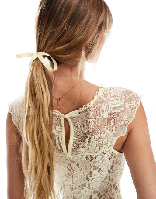 ASOS DESIGN - Vestito da giorno corto in misto pizzo giallo limone, 2 di 4