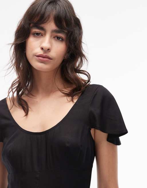 ASOS DESIGN - Vestito da giorno corto nero con orlo godet, 3 di 4