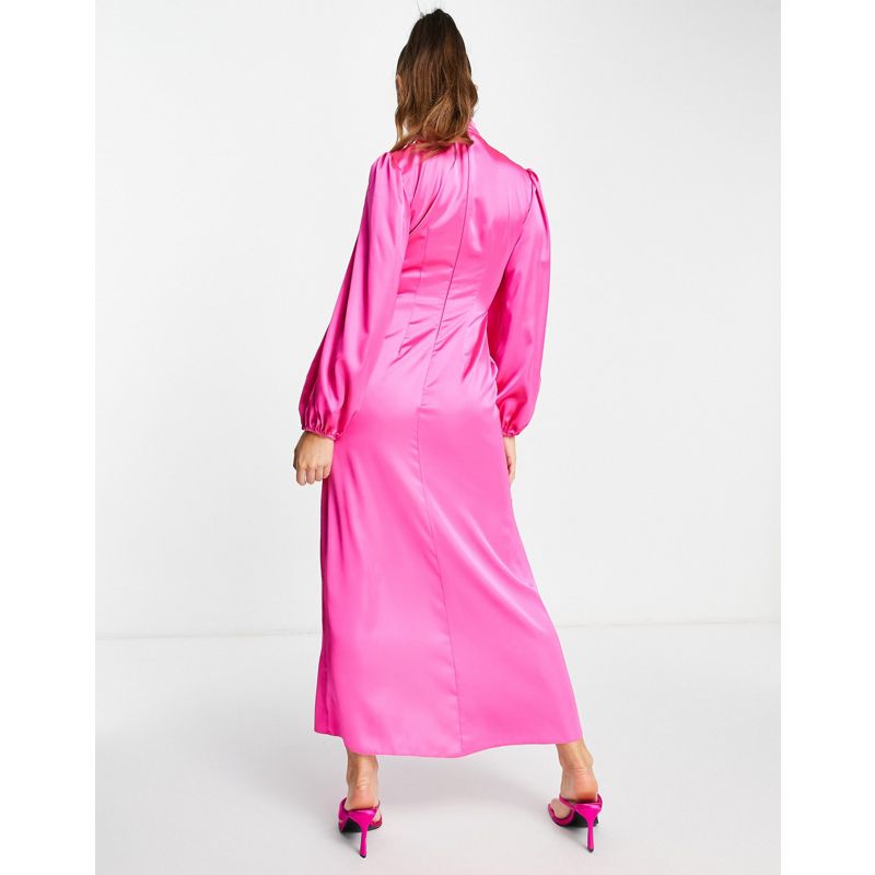 Vestiti Vestiti da sera DESIGN - Vestito da giorno lungo in raso avvolgente sul davanti, colore rosa