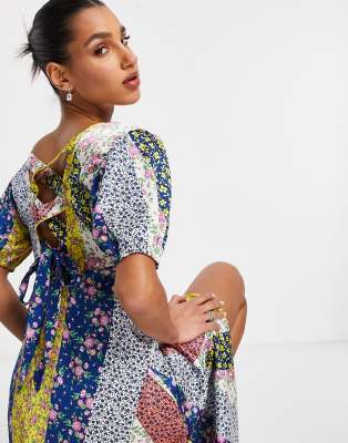 Vestito da giorno midi in raso con bottoni a fiori misti-Multicolore - ASOS DESIGN  donna Multicolore - immagine1