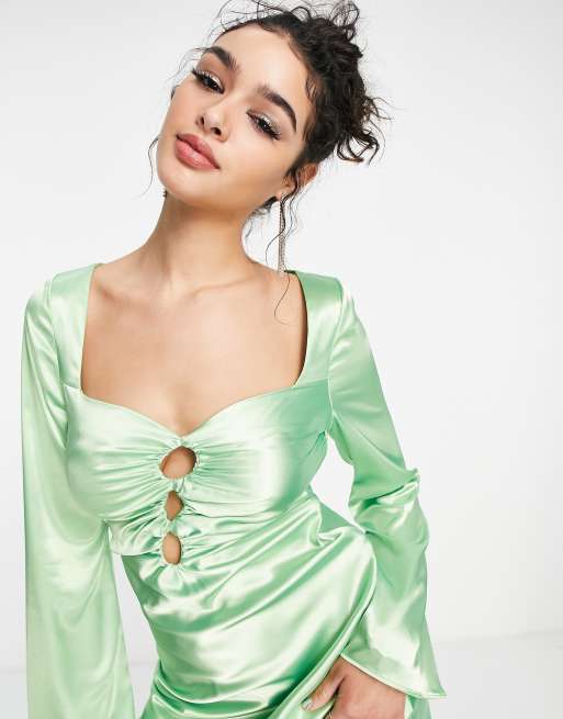 ASOS DESIGN - Vestito da giorno midi in raso verde chiaro con cut-out