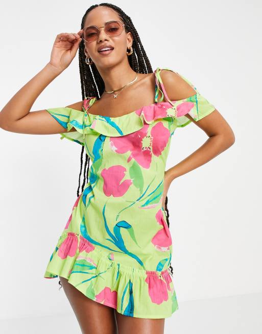 ASOS DESIGN - Vestito da mare a canottiera con volant e stampa a fiori , 4 di 4