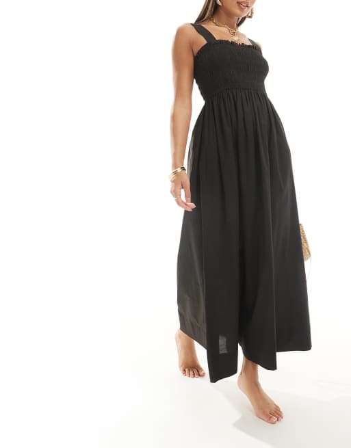 ASOS DESIGN - Vestito da mare lungo nero con bustino arricciato , 3 di 4