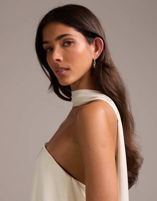 ASOS DESIGN - Vestito da sposa a fascia in raso avorio con strascico, 3 di 5