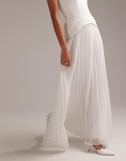 ASOS DESIGN - Vestito da sposa a fascia strutturato bianco con gonna a pieghe, 6 di 6