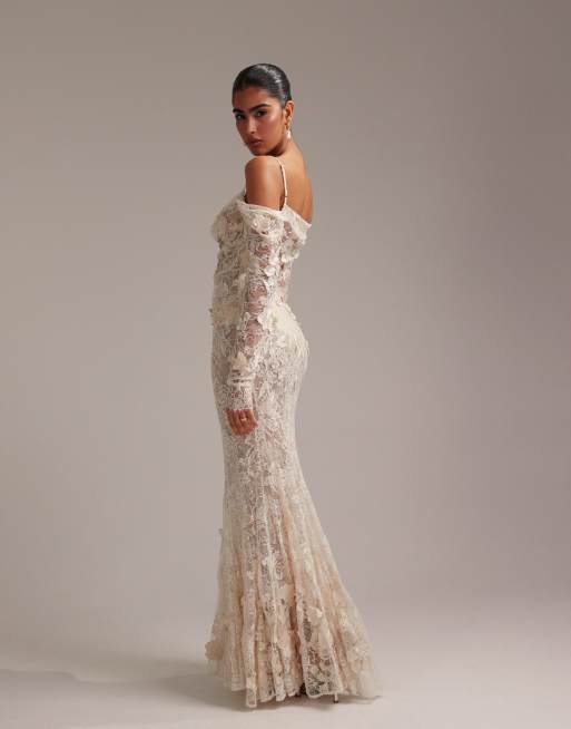 ASOS DESIGN Vestito da sposa appariscente a sirena color avorio