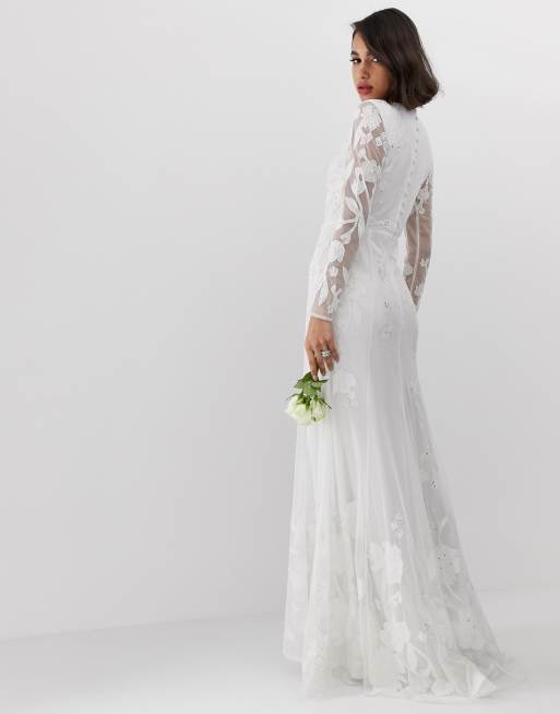ASOS DESIGN - Vestito da sposa bianco con motivo applicato decorato, 2 di 4