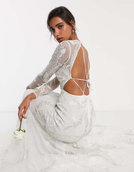ASOS DESIGN - Vestito da sposa bianco ricamato e decorato con coda a sirena, 2 di 4
