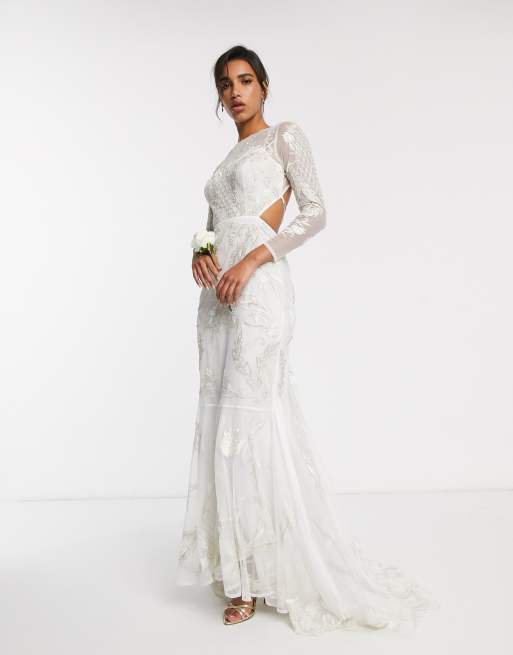 ASOS DESIGN - Vestito da sposa bianco ricamato e decorato con coda a sirena, 4 di 4