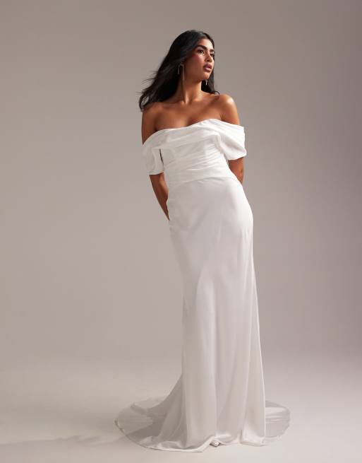 ASOS DESIGN Vestito da sposa lungo bianco drappeggiato in raso