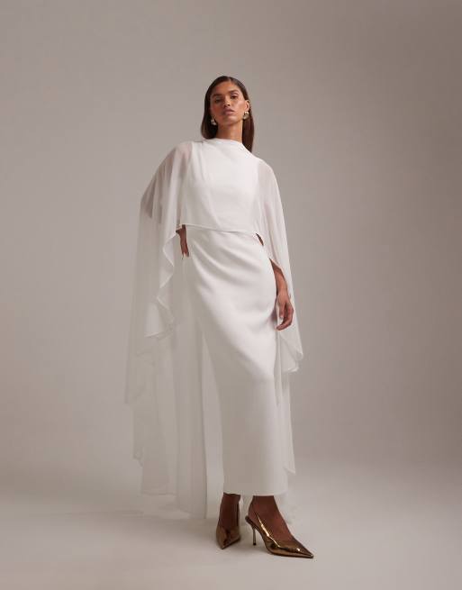 ASOS DESIGN - Vestito da sposa lungo color avorio con mantella