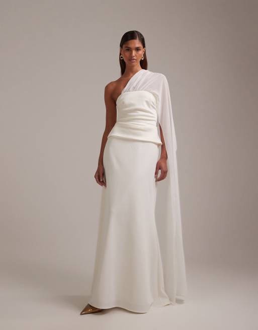 ASOS DESIGN - Vestito da sposa lungo color avorio con mantella