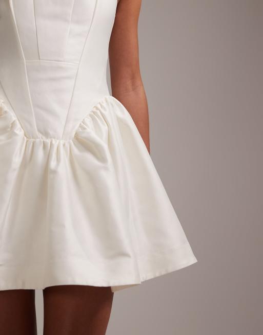 ASOS DESIGN - Vestito da sposa midi con scollo squadrato e gonna a ruota strutturata color avorio, 4 di 6