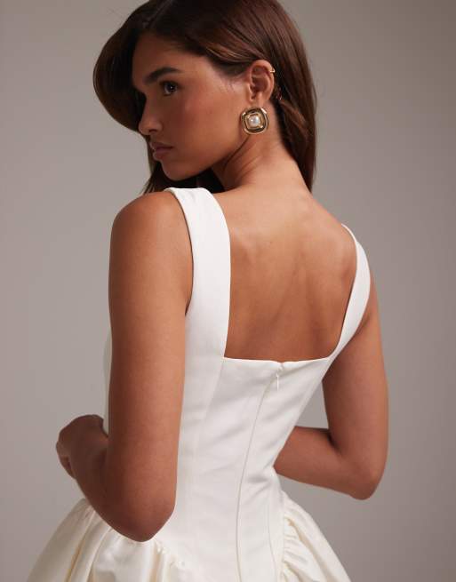 ASOS DESIGN - Vestito da sposa midi con scollo squadrato e gonna a ruota strutturata color avorio, 6 di 6