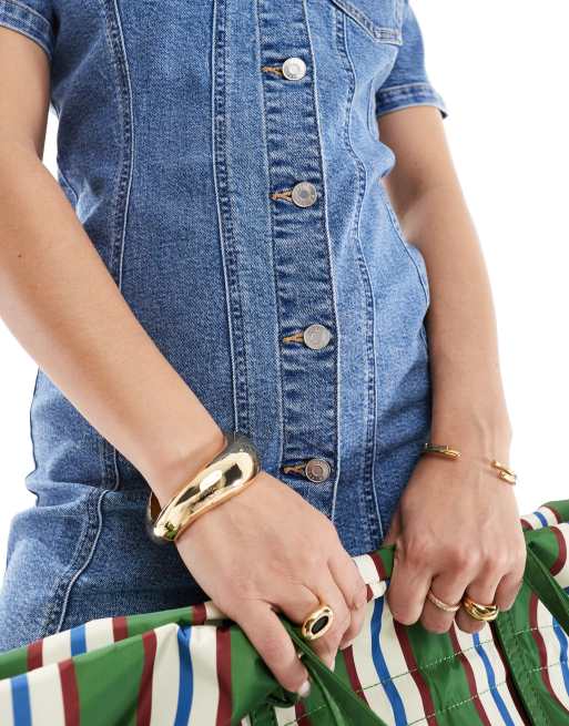 ASOS DESIGN - Vestito di jeans corto aderente blu medio, 4 di 4