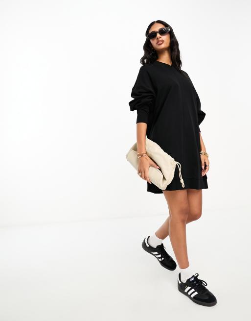 ASOS DESIGN - Vestito felpa corto a maniche lunghe nero con scollo a V, 2 di 4