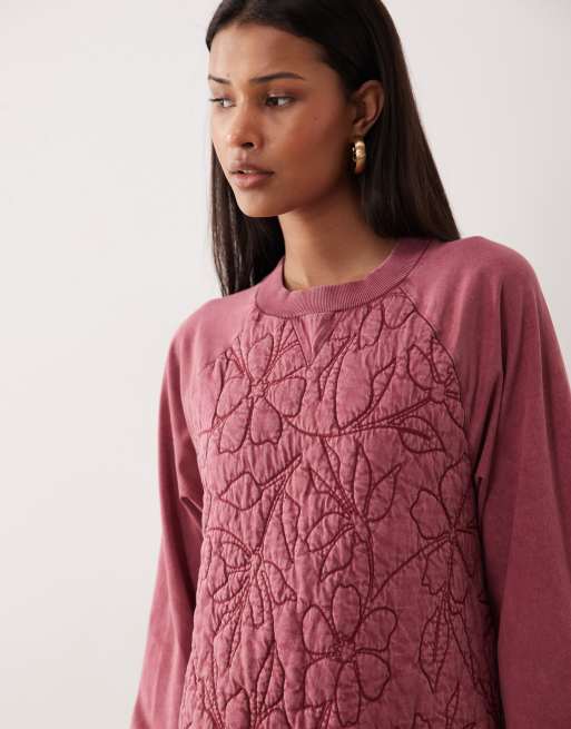 ASOS DESIGN - Vestito felpa corto premium trapuntato rosa intenso, 3 di 4