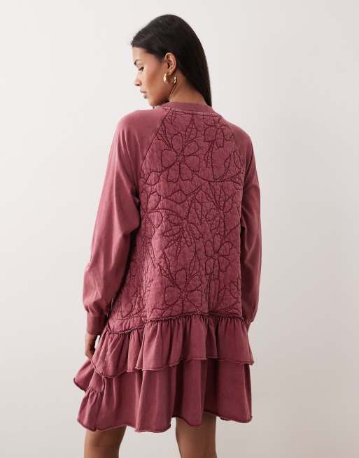 ASOS DESIGN - Vestito felpa corto premium trapuntato rosa intenso, 4 di 4