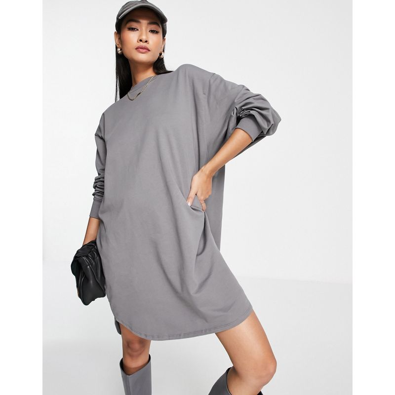 Donna Vestiti casual DESIGN - Vestito felpa oversize con retro a grembiule grigio antracite