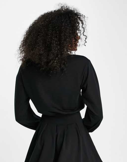 ASOS DESIGN - Vestito felpa skater corto nero con grafica, 2 di 4