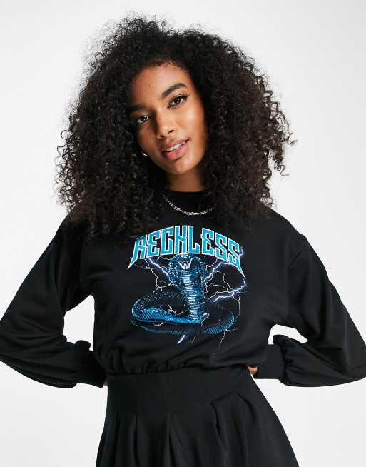 ASOS DESIGN - Vestito felpa skater corto nero con grafica, 4 di 4