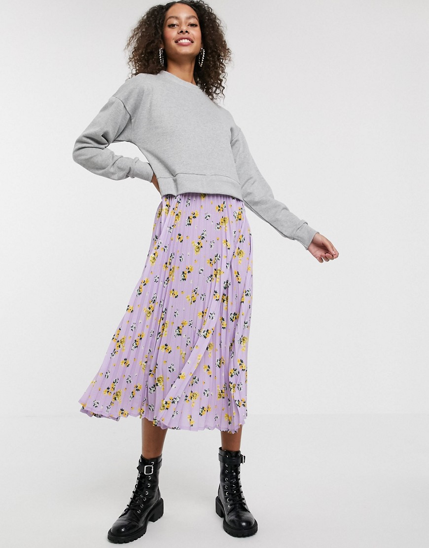 ASOS DESIGN - Vestito felpato 2 in 1 con fondo a fiori a pieghe-Multicolore