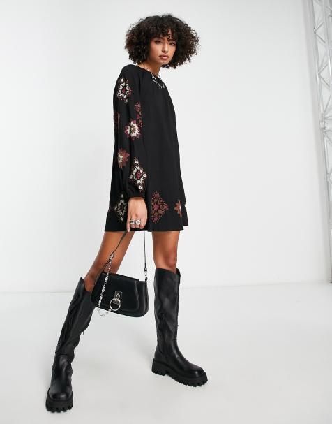 Vestito grembiule a maniche lunghe beige a quadretti Asos Donna Abbigliamento Vestiti Vestiti grembiule 