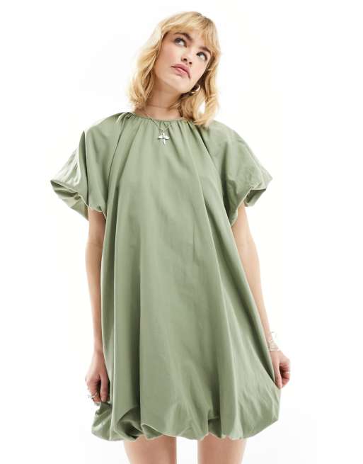 ASOS DESIGN - Vestito grembiule corto a palloncino color salvia crepuscolare