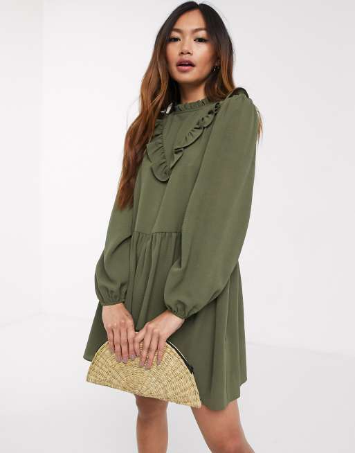 Asos Donna Abbigliamento Vestiti Vestiti grembiule Vestito grembiule corto kaki con volant 