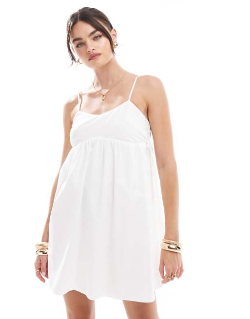 ASOS DESIGN - Vestito grembiule corto in popeline bianco con allacciatura laterale, 2 di 4