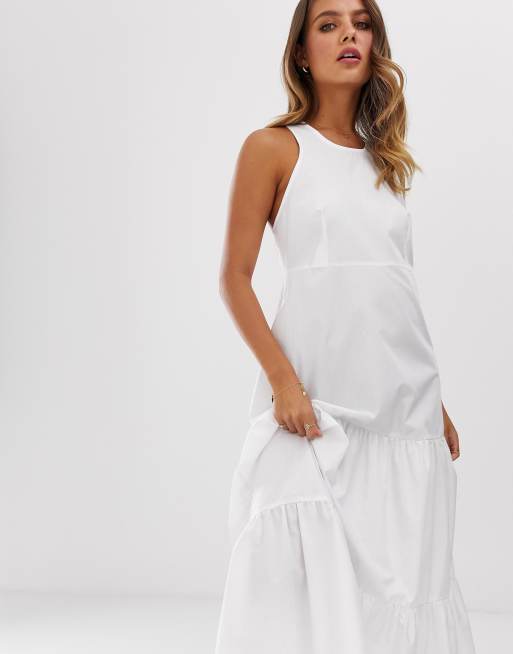 ASOS DESIGN - Vestito grembiule lungo con dorso a vogatore a strati, 3 di 4
