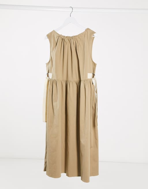 ASOS DESIGN - Vestito grembiule midi casual a trapezio con dettaglio in gros grain
