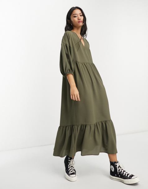 ASOS DESIGN - Vestito grembiule midi kaki - view 1