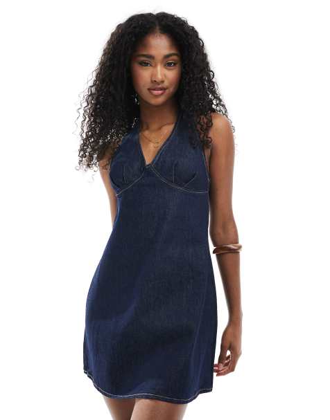 ASOS DESIGN - Vestito in denim allacciato al collo con pinces - view 1